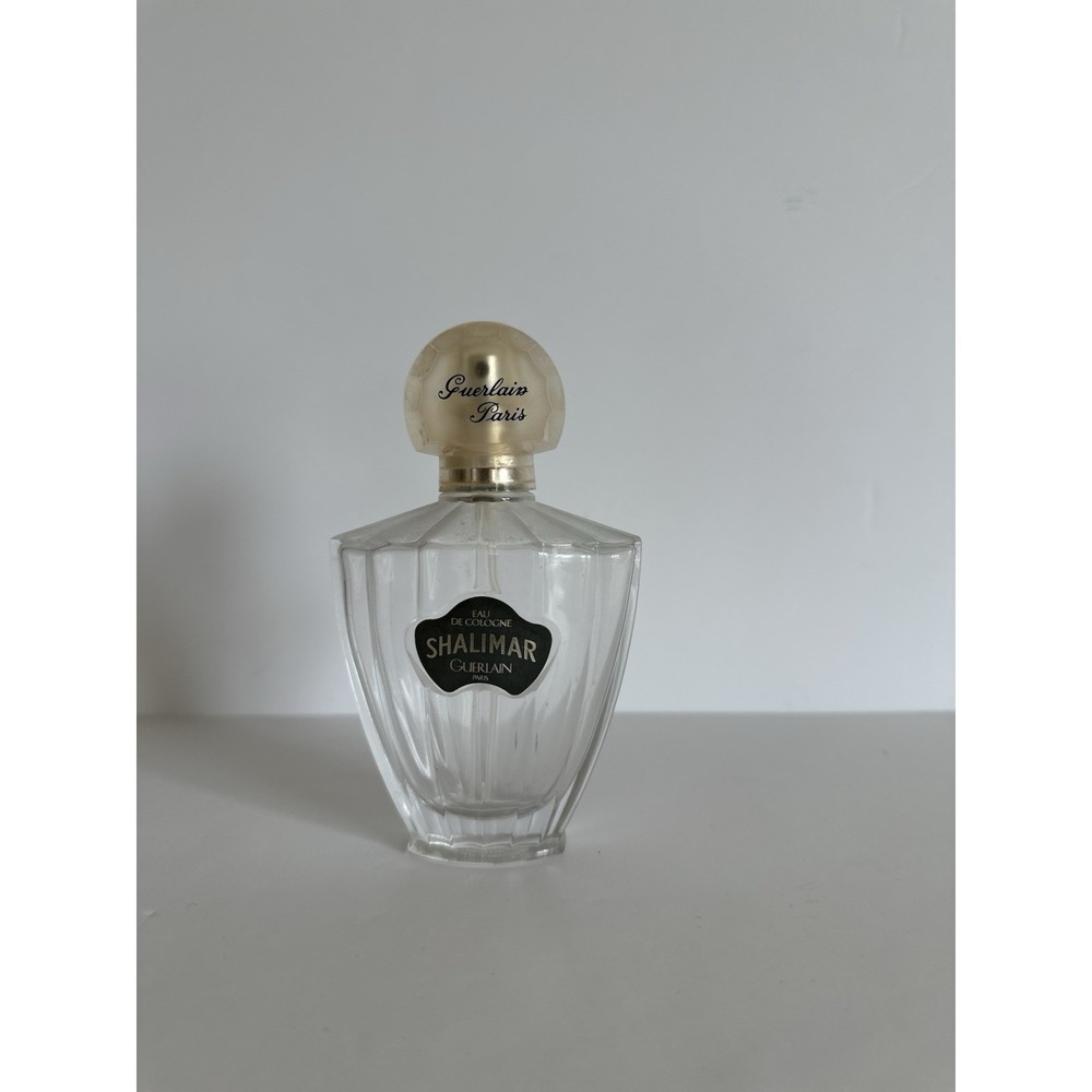 Shalimar Paris Glass perfume bottle with spray 5 in Tall Gold Accents